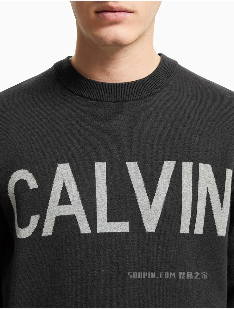 Calvin Klein 男士经典时尚休闲圆领撞色LOGO提花毛衣针织衫ZM01831