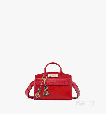 Mini Upcycling Project Milano手绘珠宝流苏图案羊皮手提包