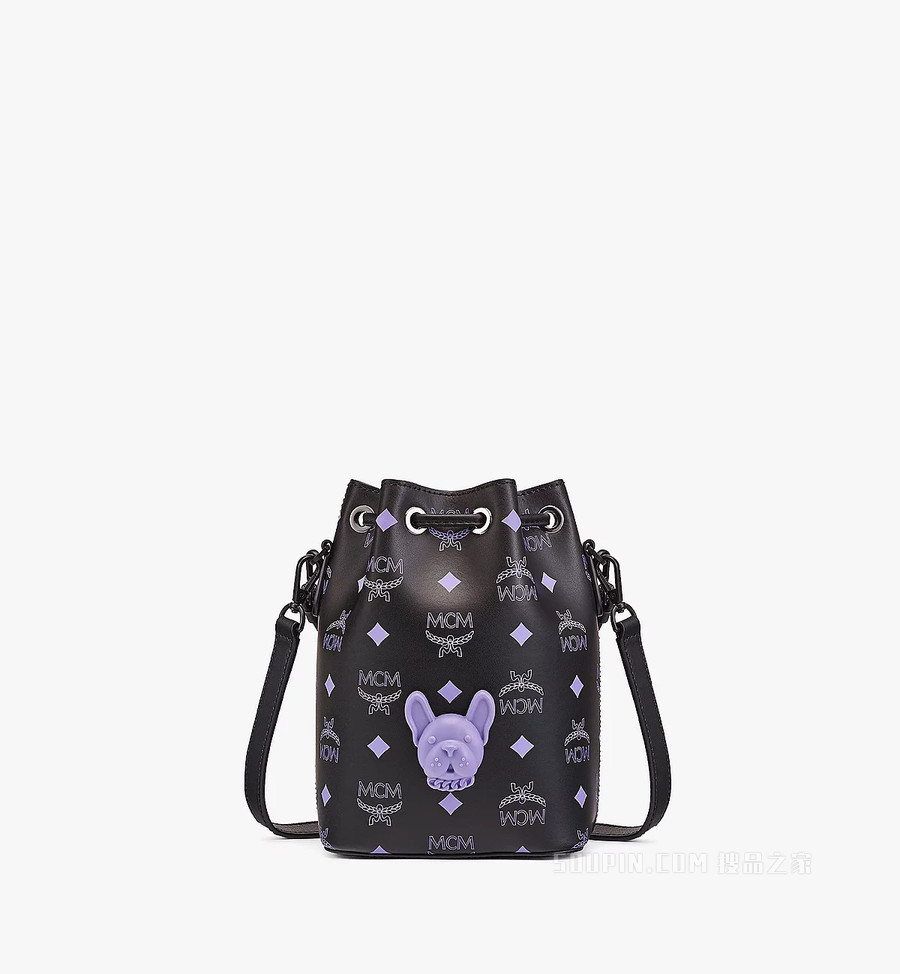 Mini M PUP狗狗水彩泼洒Logo皮革抽绳包