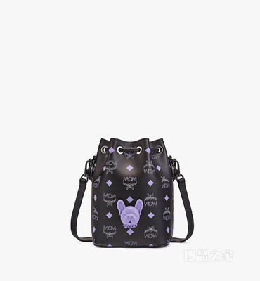 Mini M PUP狗狗水彩泼洒Logo皮革抽绳包