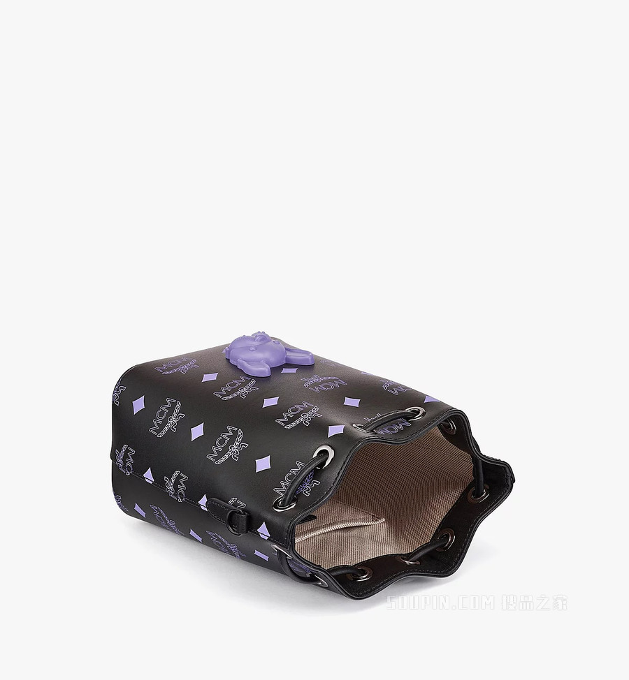 Mini M PUP狗狗水彩泼洒Logo皮革抽绳包