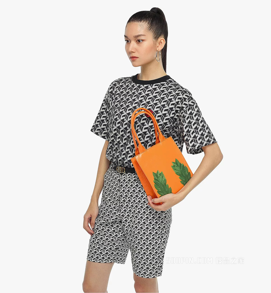 Mini P+M (PHENOMENON x MCM) Nappa皮革月桂叶图案手提包
