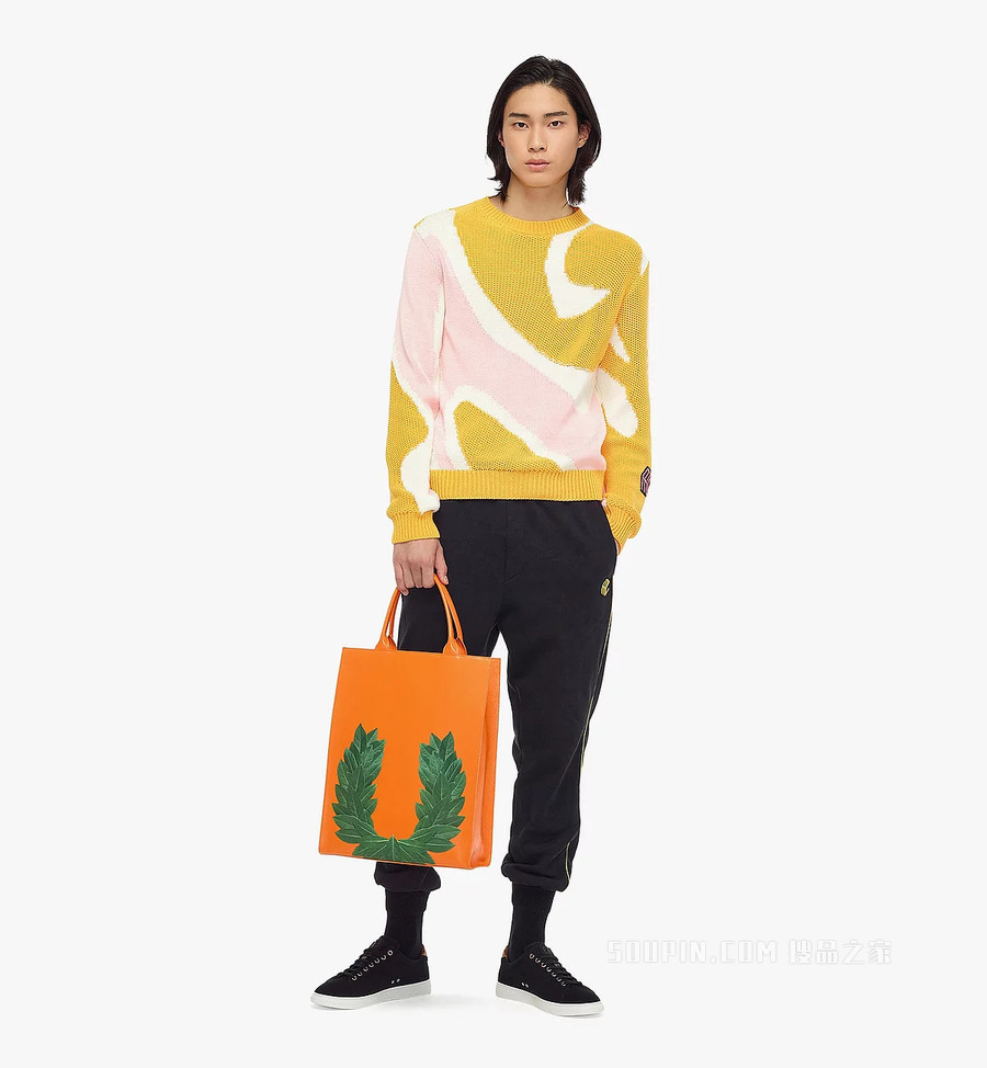 Medium P+M (PHENOMENON x MCM) Nappa皮革月桂叶图案手提包