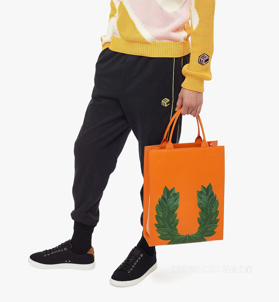 Medium P+M (PHENOMENON x MCM) Nappa皮革月桂叶图案手提包