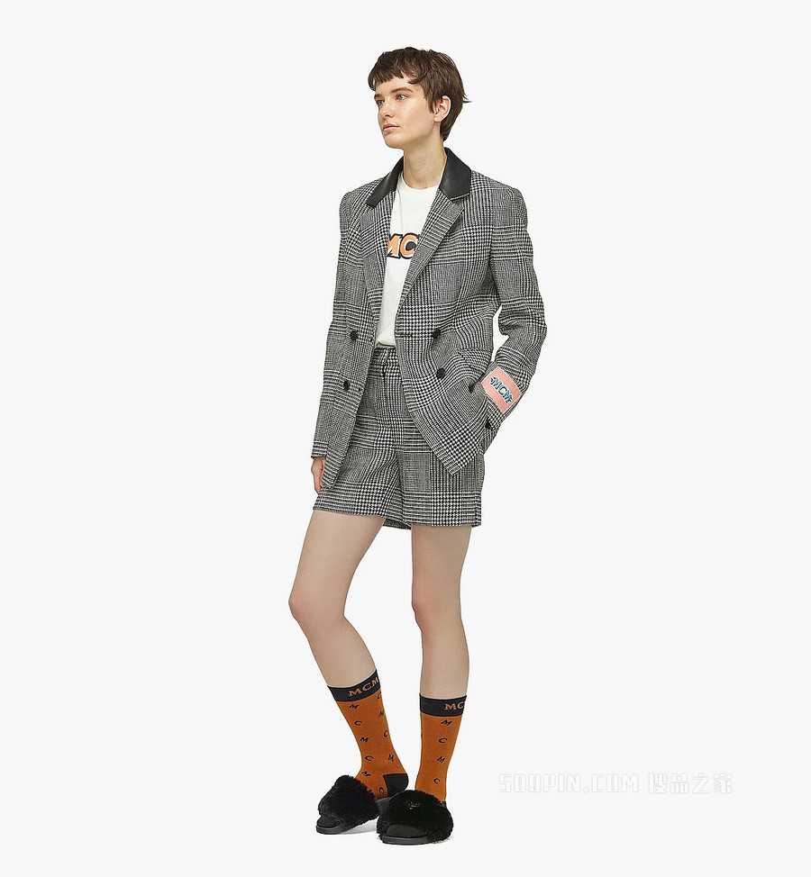 女士环保皮草Logo拖鞋