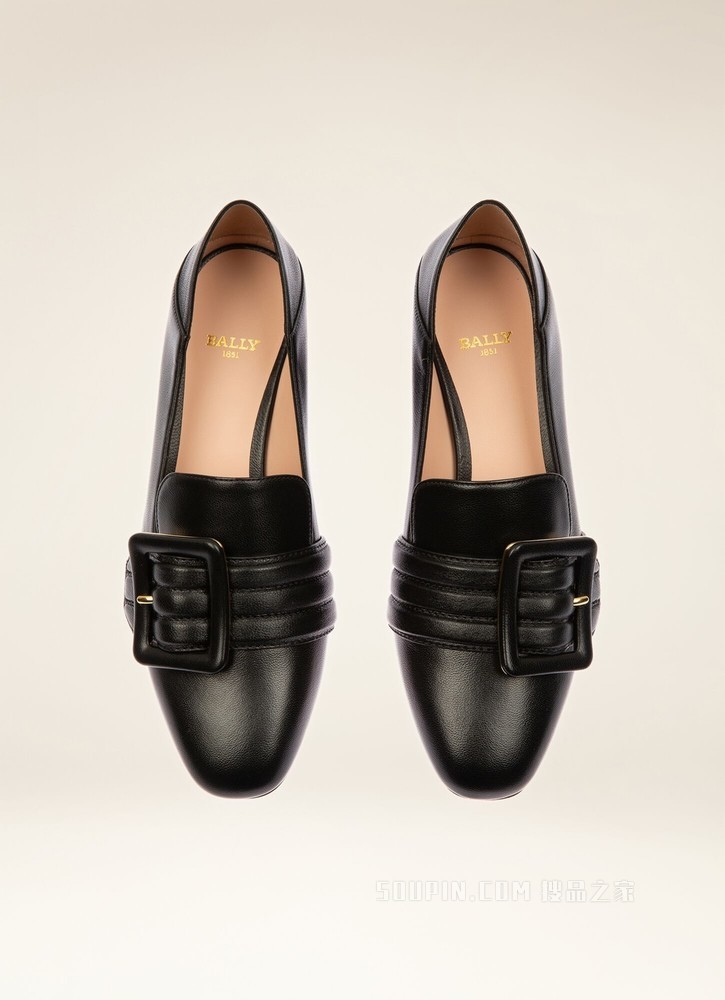 Janelle 黑色皮革浅口鞋