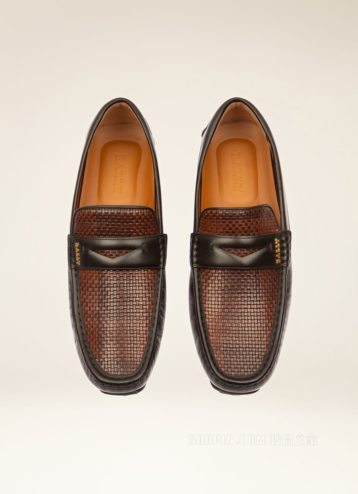 Patrik 棕色拼黑色皮革驾车鞋