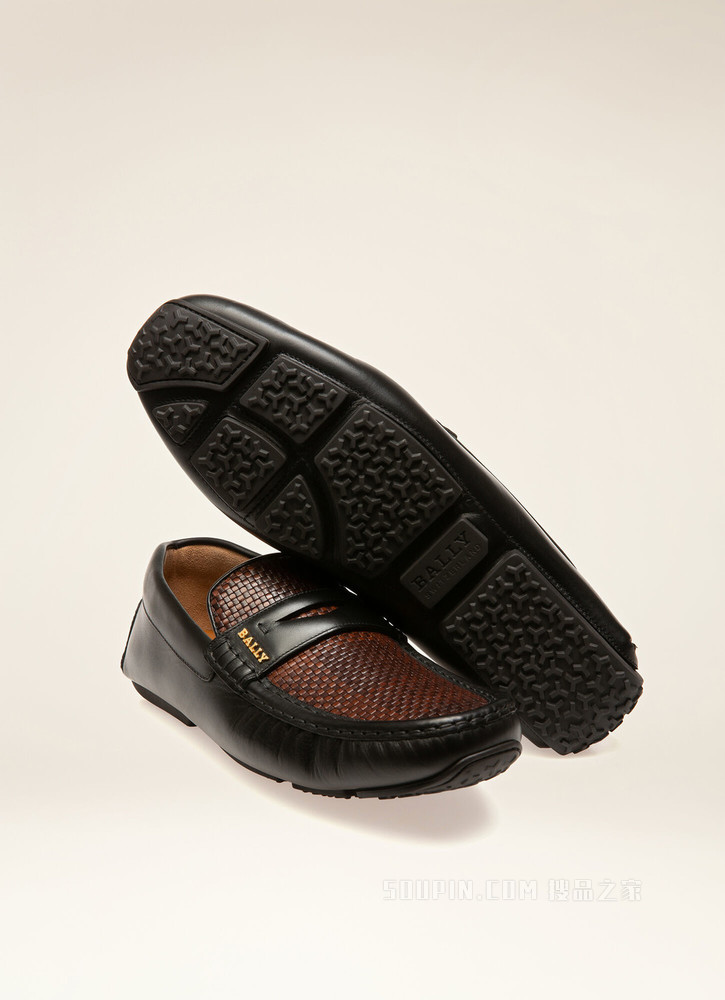 Patrik 棕色拼黑色皮革驾车鞋