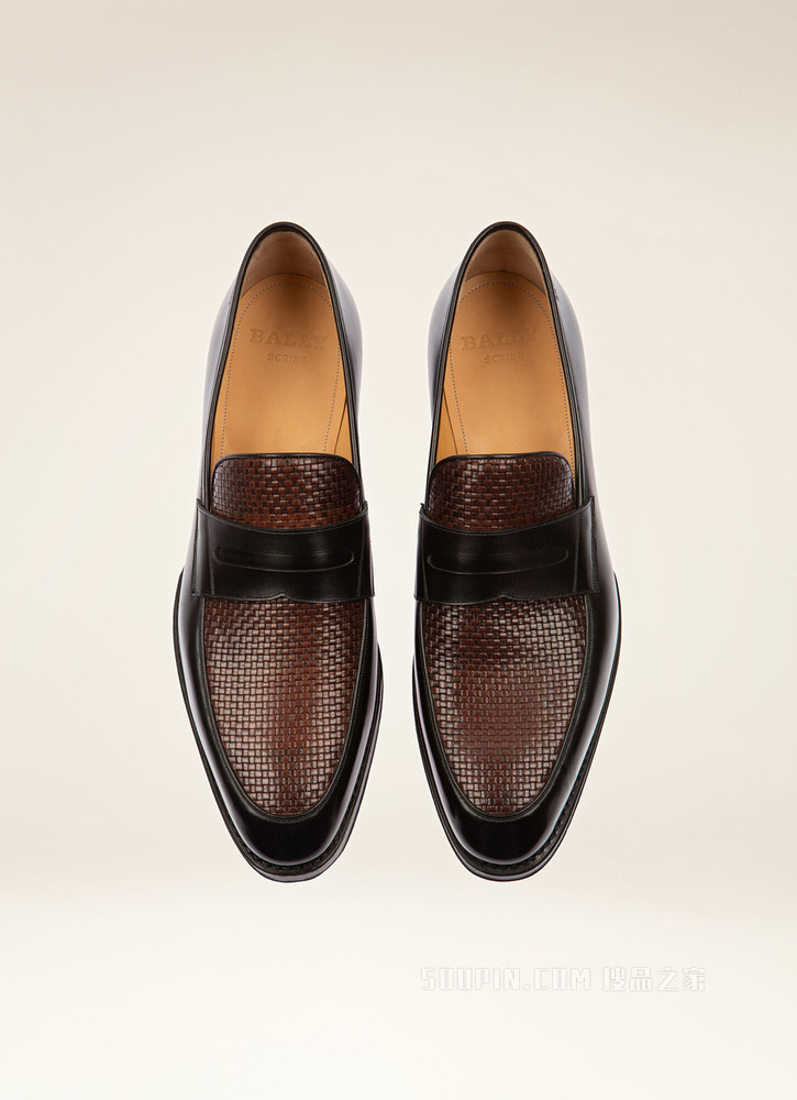 Scardix 黑色拼棕色皮革乐福鞋