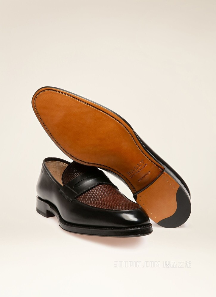 Scardix 黑色拼棕色皮革乐福鞋