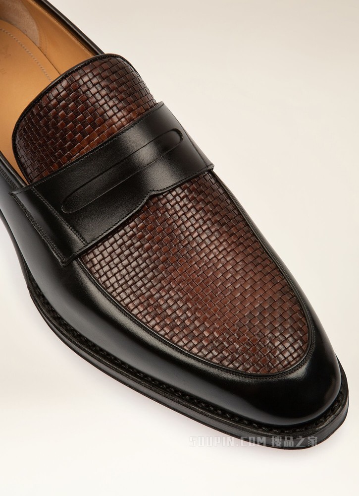 Scardix 黑色拼棕色皮革乐福鞋