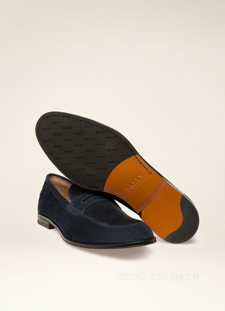 Webb 海军蓝皮革乐福鞋