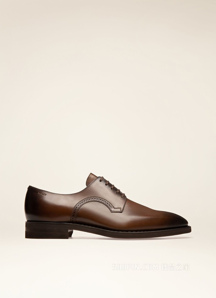 SCRIVANI Men's leather Derby lace-up shoe in mid brown