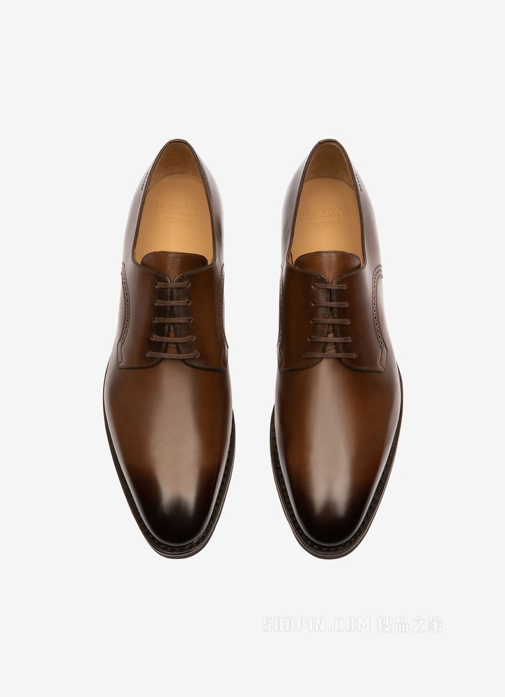 SCRIVANI Men's leather Derby lace-up shoe in mid brown