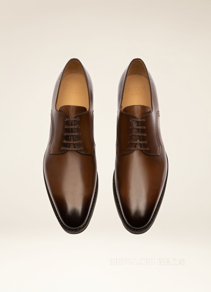 SCRIVANI Men's leather Derby lace-up shoe in mid brown