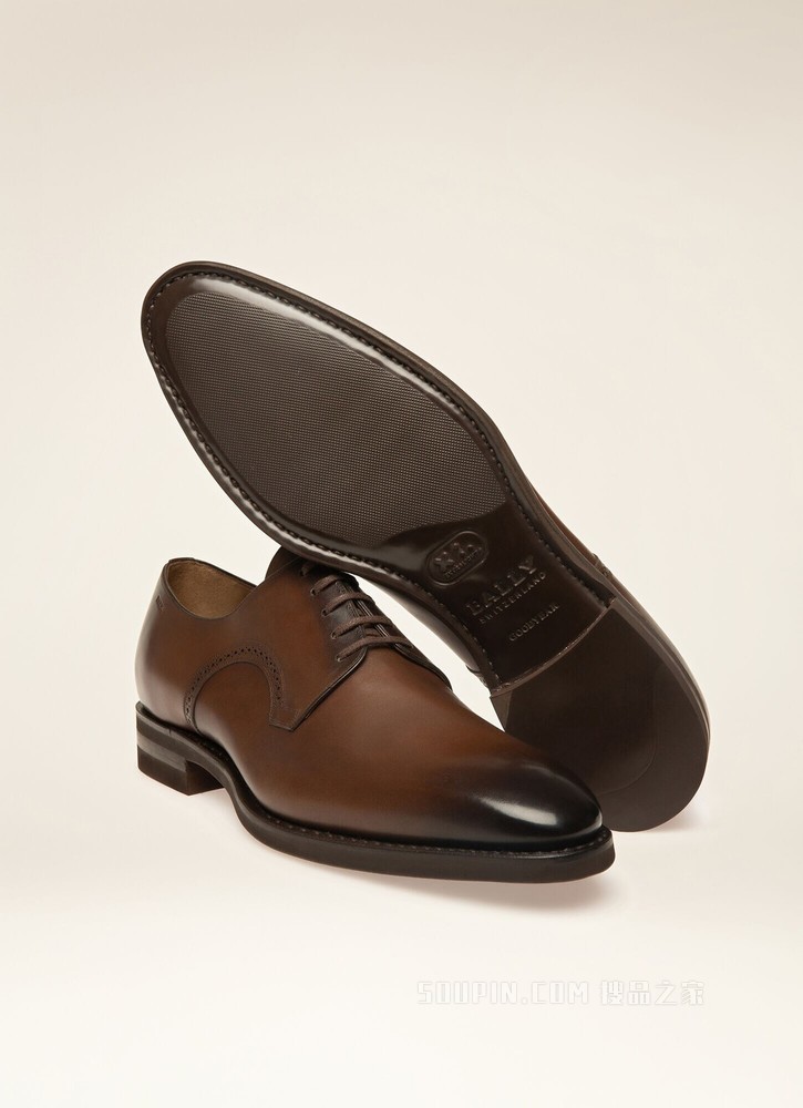 SCRIVANI Men's leather Derby lace-up shoe in mid brown
