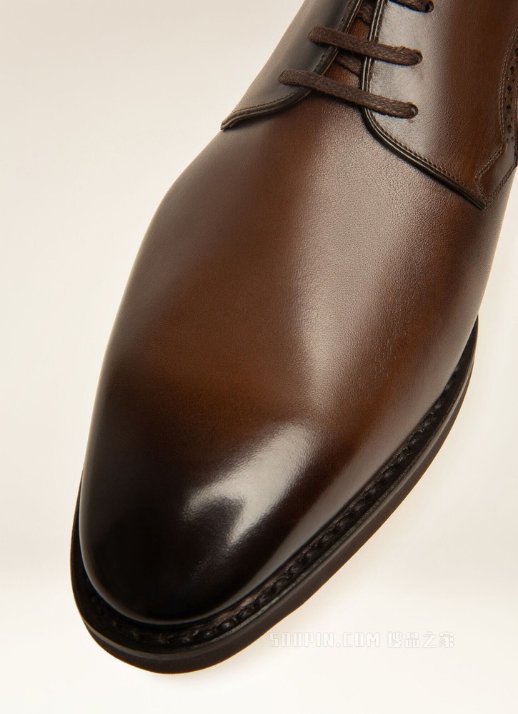 SCRIVANI Men's leather Derby lace-up shoe in mid brown