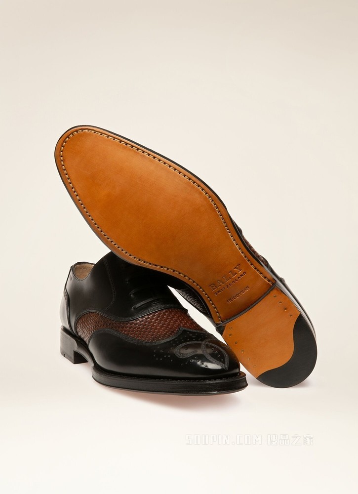 Scalibur 黑色棕色皮革牛津鞋