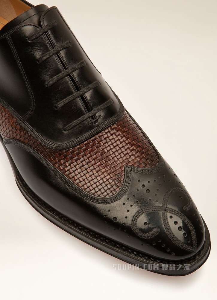 Scalibur 黑色棕色皮革牛津鞋