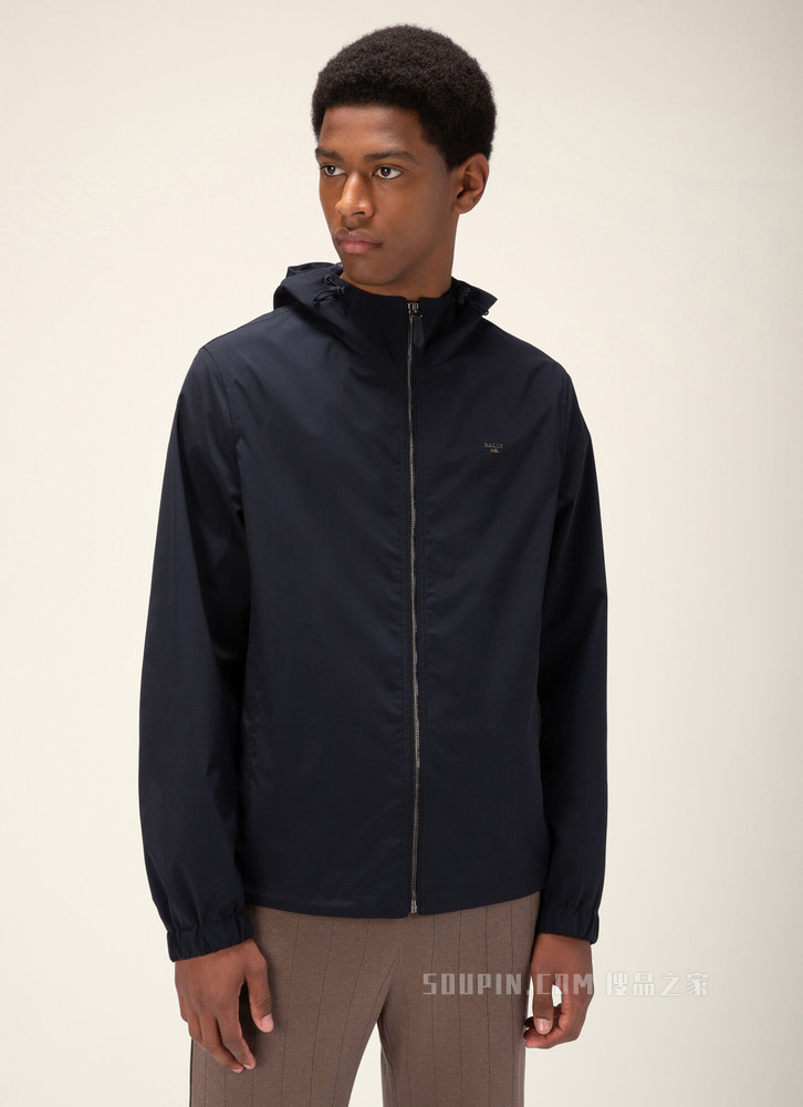 连帽短外套 黑色涤纶外套