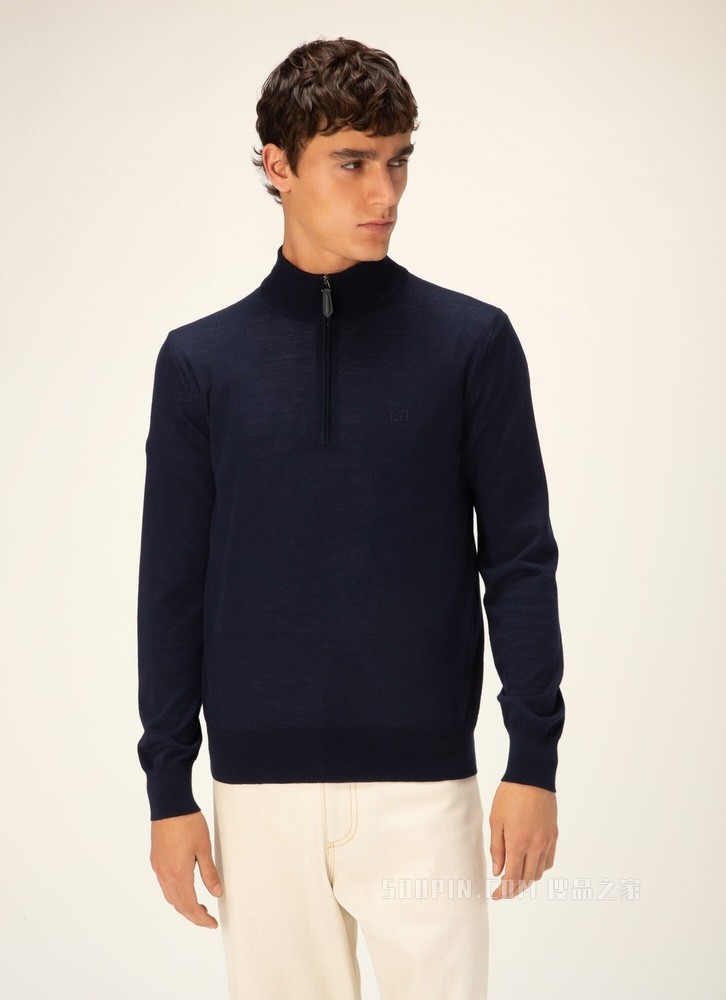 Merino Wool Quarter Zip 海军蓝美利奴羊毛衫