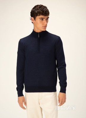 Merino Wool Quarter Zip 海军蓝美利奴羊毛衫