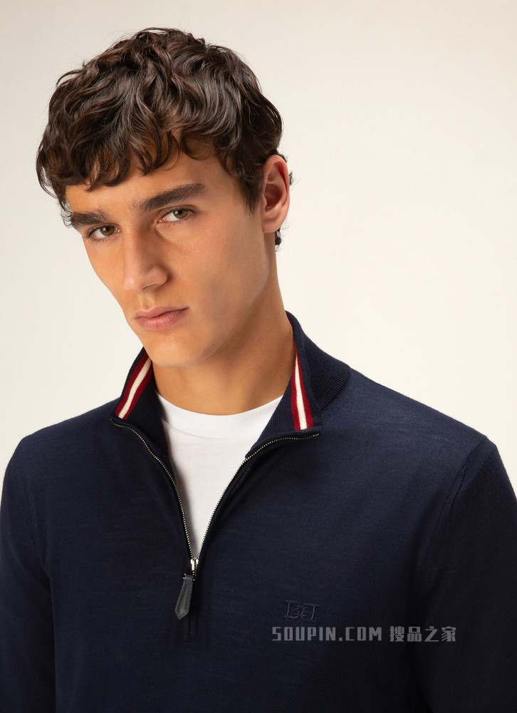 Merino Wool Quarter Zip 海军蓝美利奴羊毛衫