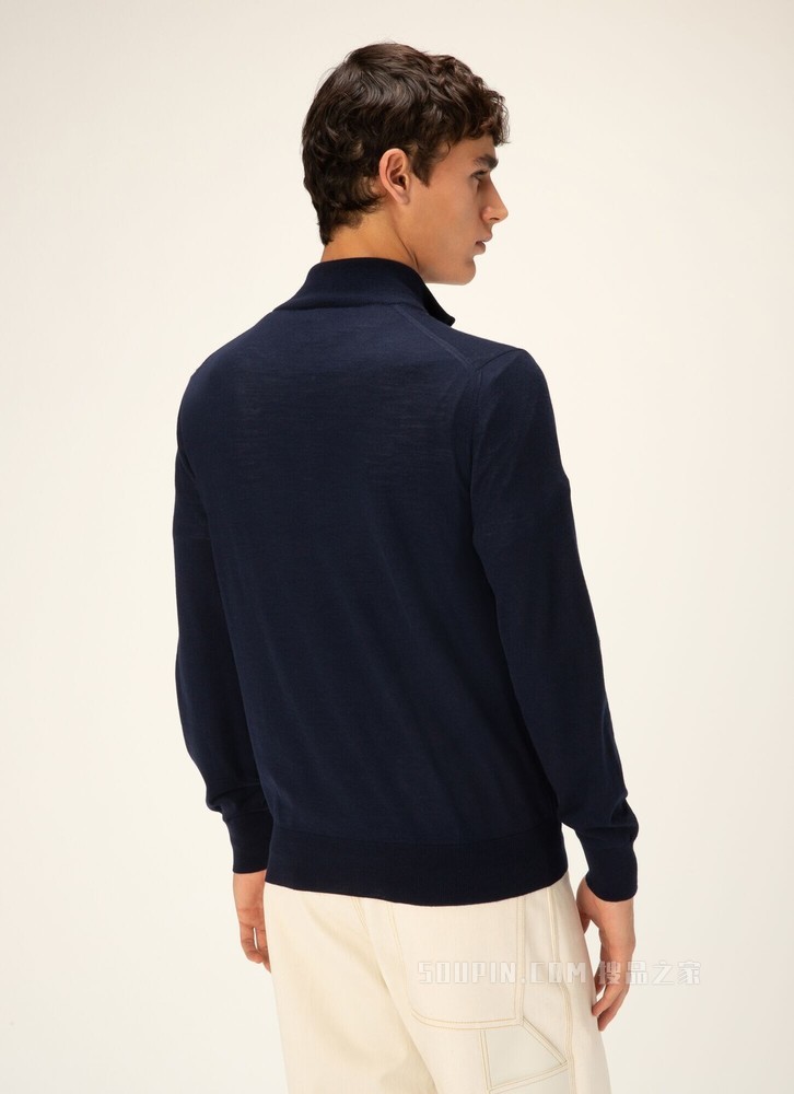 Merino Wool Quarter Zip 海军蓝美利奴羊毛衫
