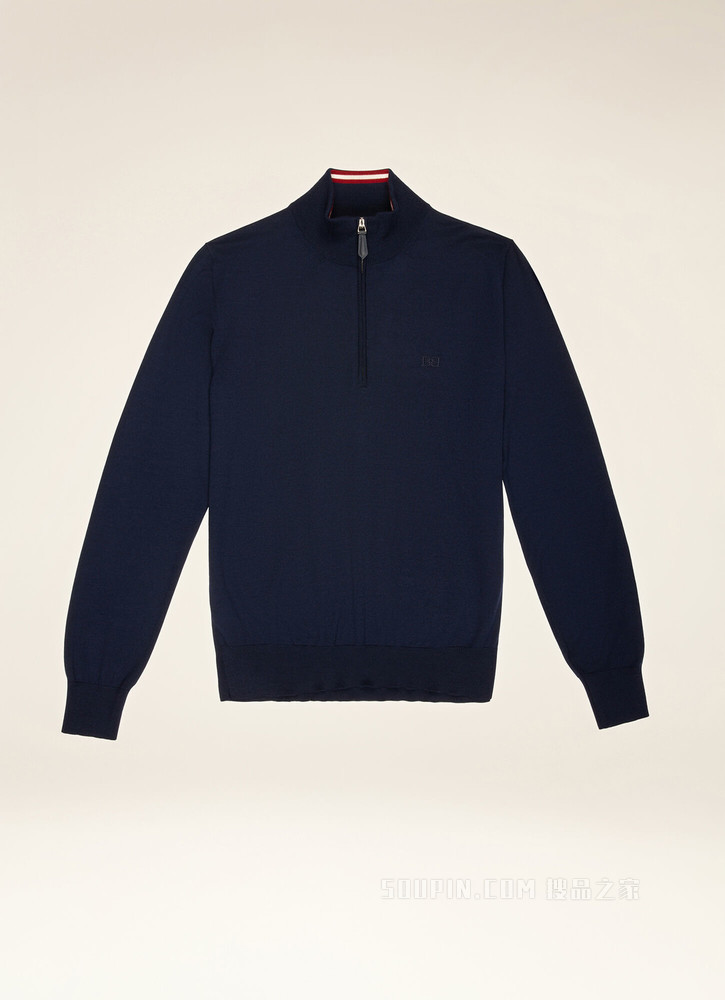 Merino Wool Quarter Zip 海军蓝美利奴羊毛衫