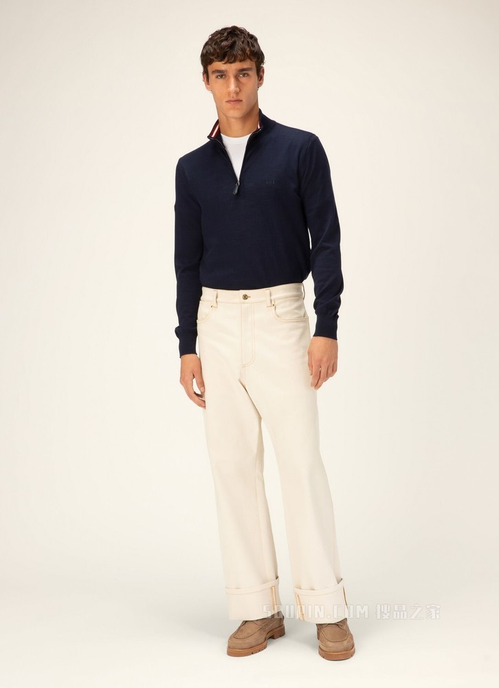 Merino Wool Quarter Zip 海军蓝美利奴羊毛衫