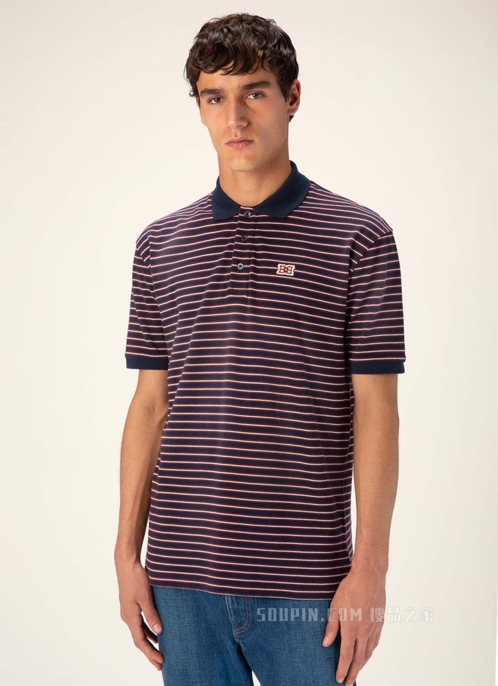 条纹 Polo 衫 骨白色棉质Polo衫