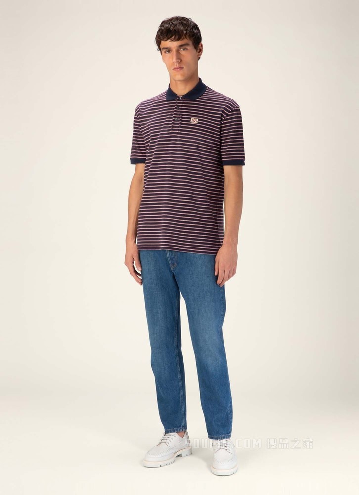 条纹 Polo 衫 骨白色棉质Polo衫