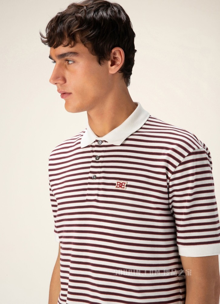 条纹 Polo 衫 墨蓝色棉质 Polo 衫