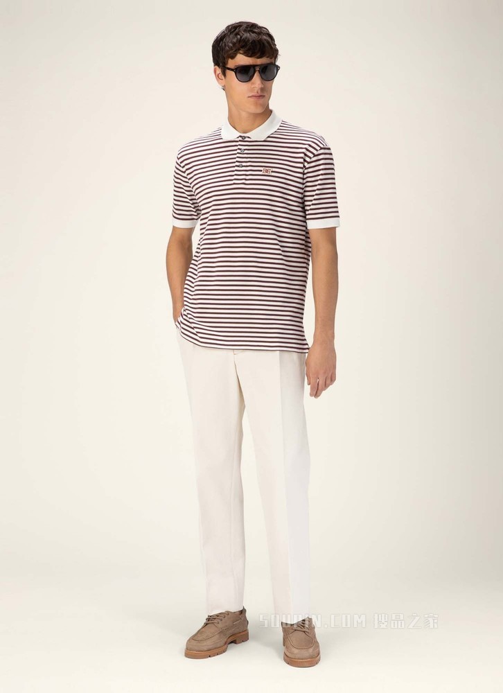 条纹 Polo 衫 墨蓝色棉质 Polo 衫