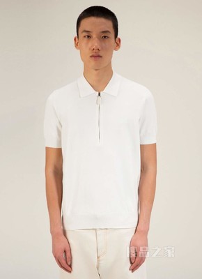 拉链式 Polo 衫 骨白色人造丝混纺 Polo 衫