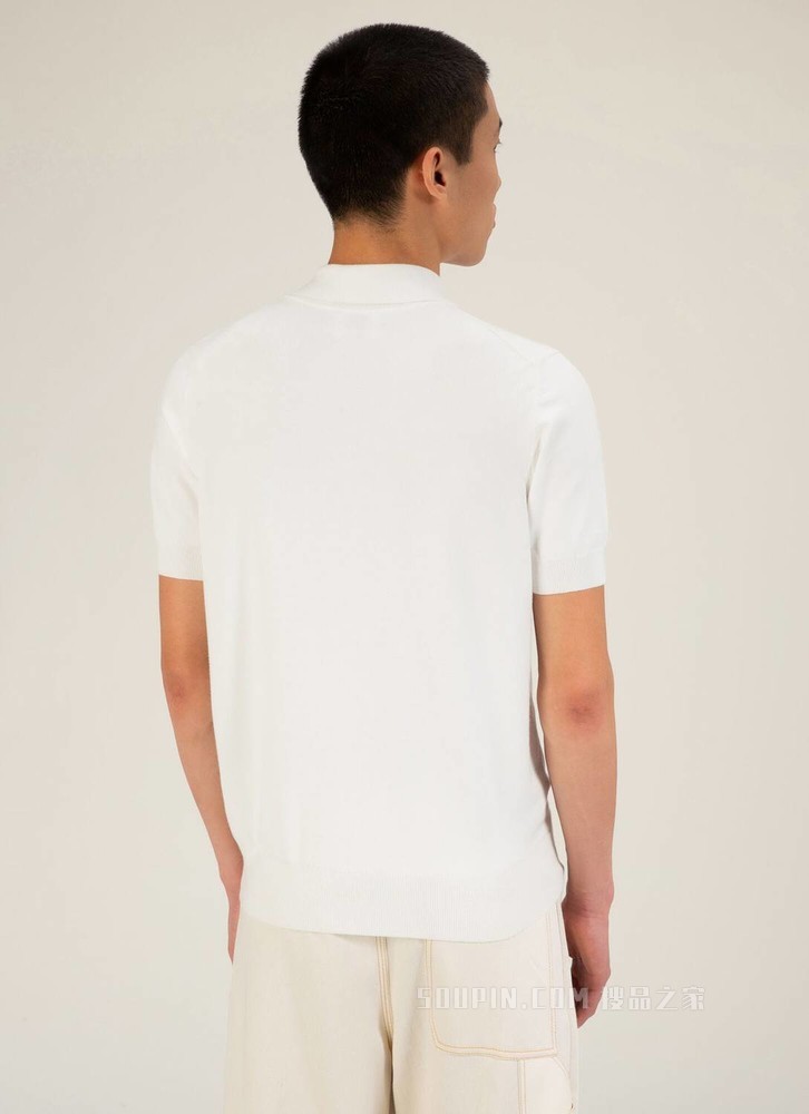 拉链式 Polo 衫 骨白色人造丝混纺 Polo 衫
