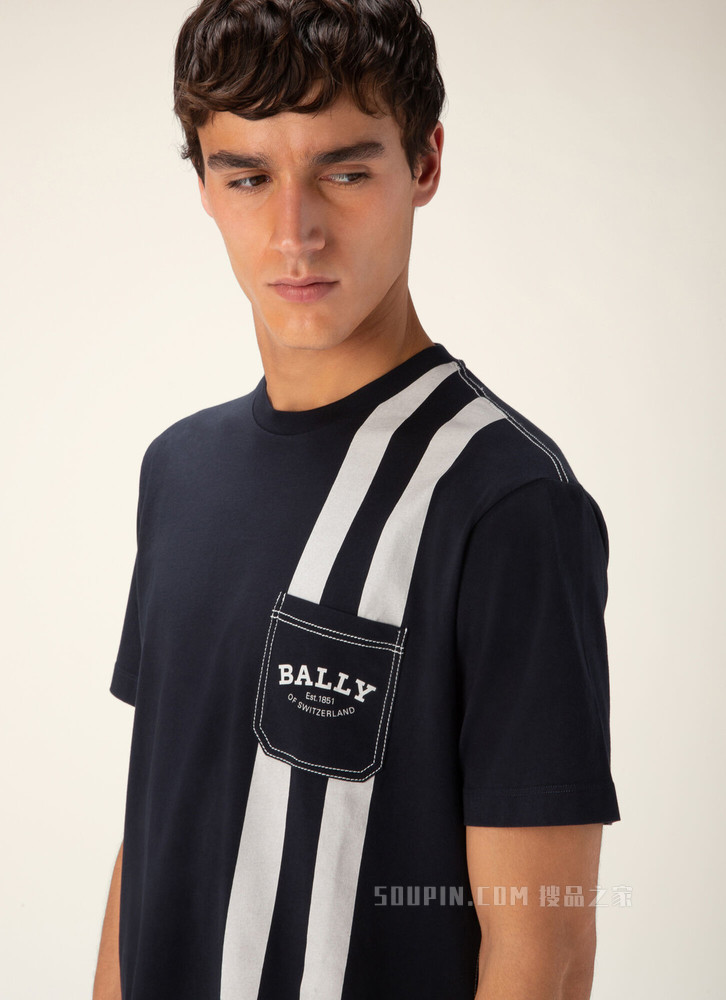 Bally Stripe T恤衫 黑色棉质上衣