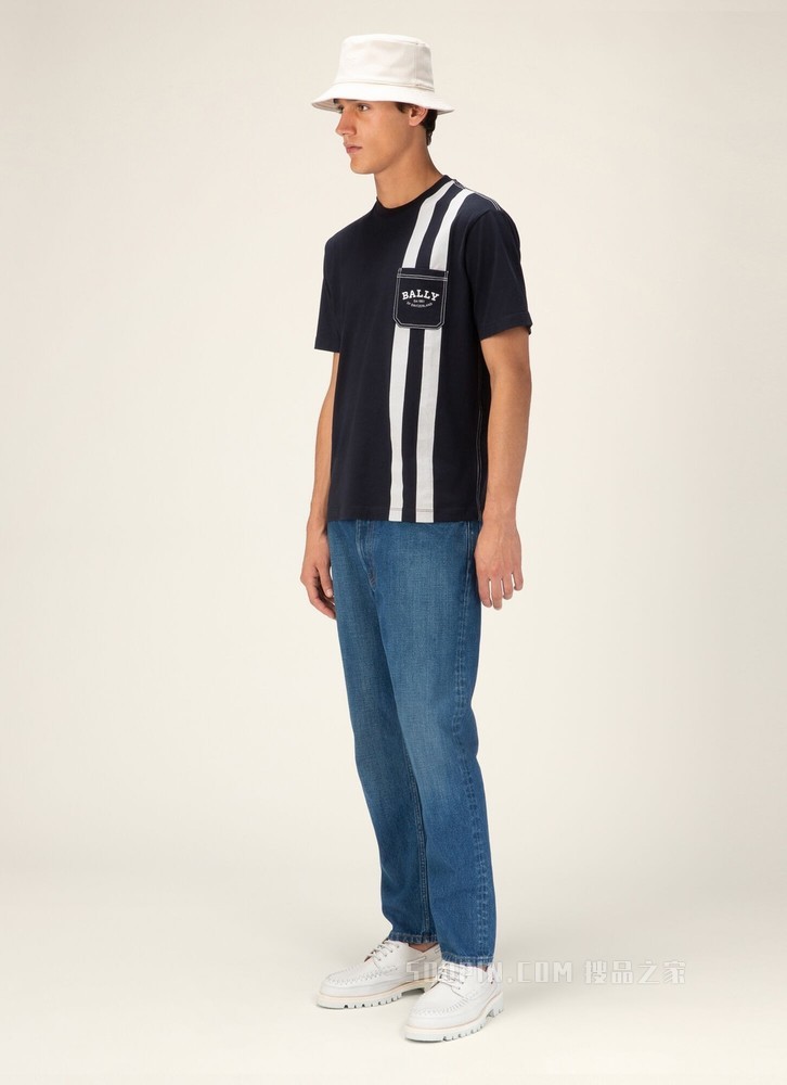 Bally Stripe T恤衫 黑色棉质上衣