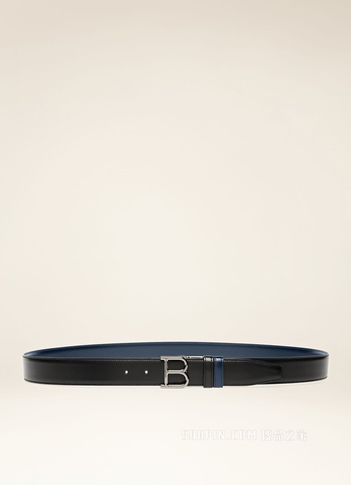 B Buckle 35 毫米黑色和海军蓝皮革腰带