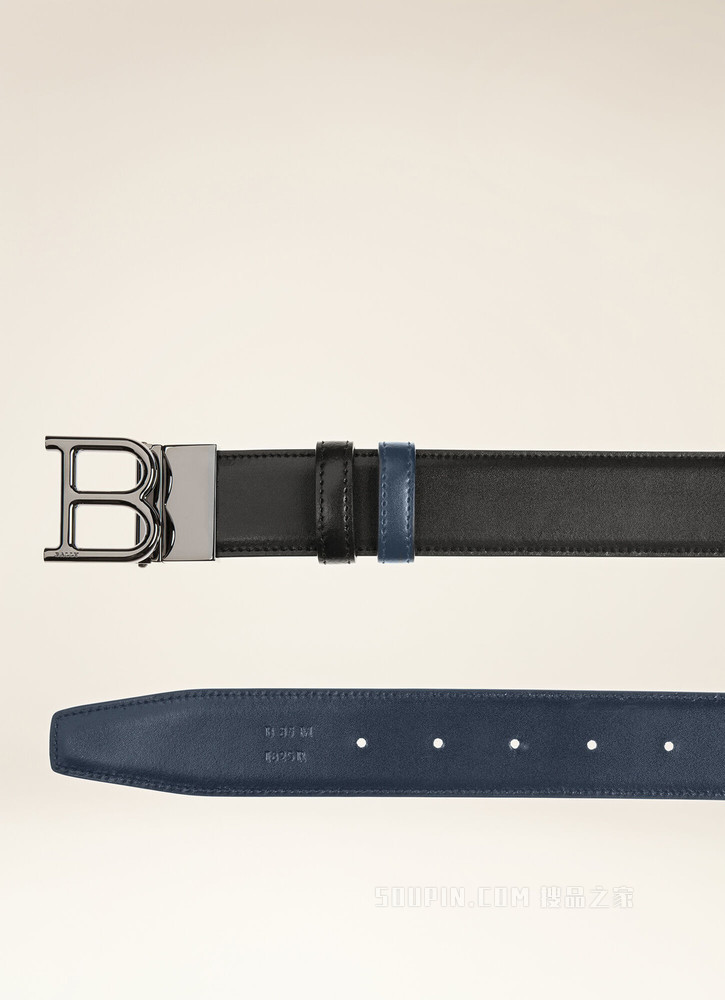 B Buckle 35 毫米黑色和海军蓝皮革腰带
