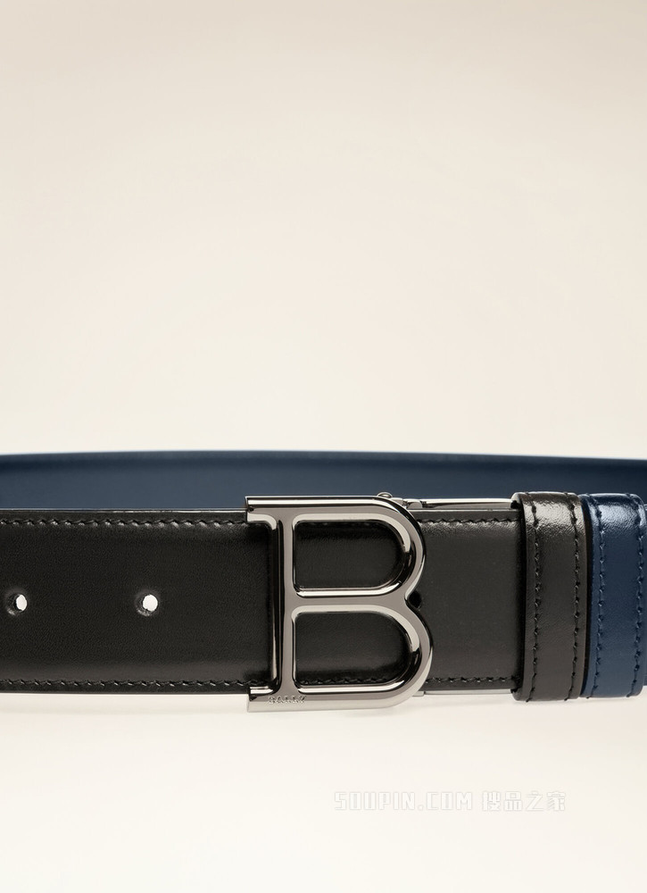 B Buckle 35 毫米黑色和海军蓝皮革腰带