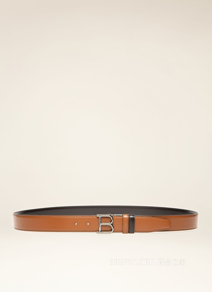 B Buckle 35 毫米棕色拼黑色皮革腰带