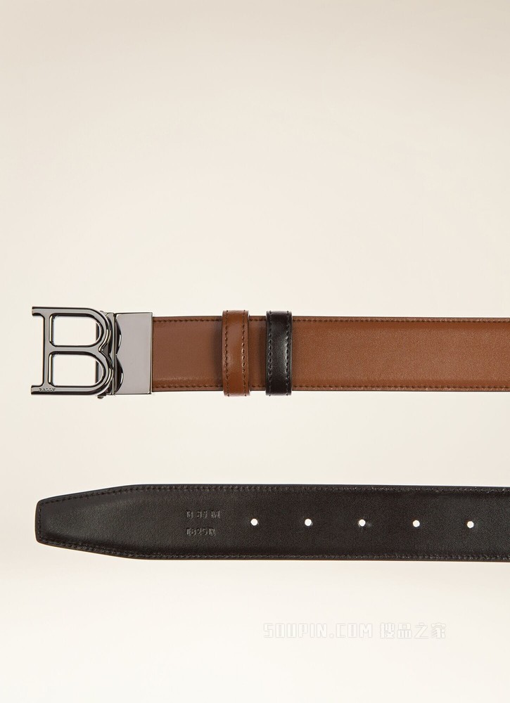 B Buckle 35 毫米棕色拼黑色皮革腰带