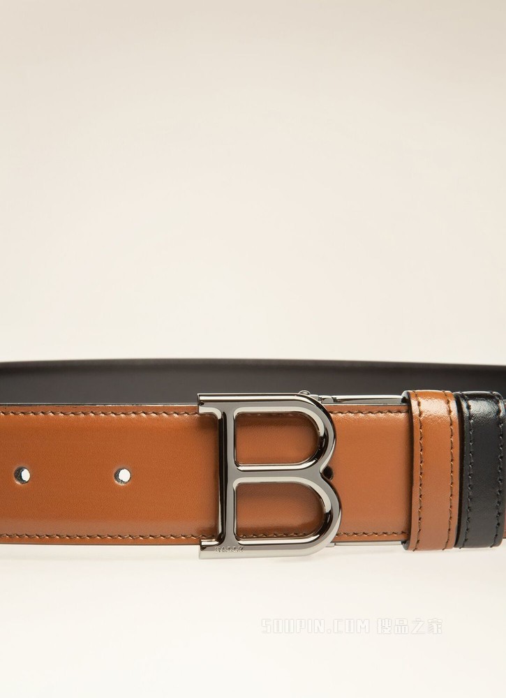 B Buckle 35 毫米棕色拼黑色皮革腰带