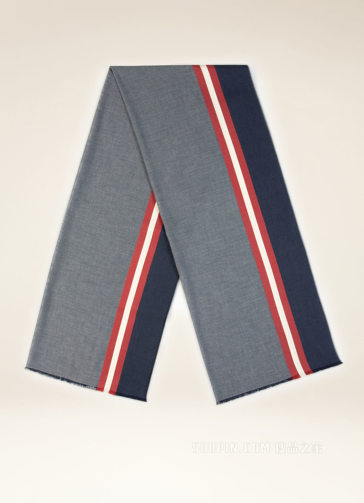Bally Stripe 围巾 海军蓝棉质围巾