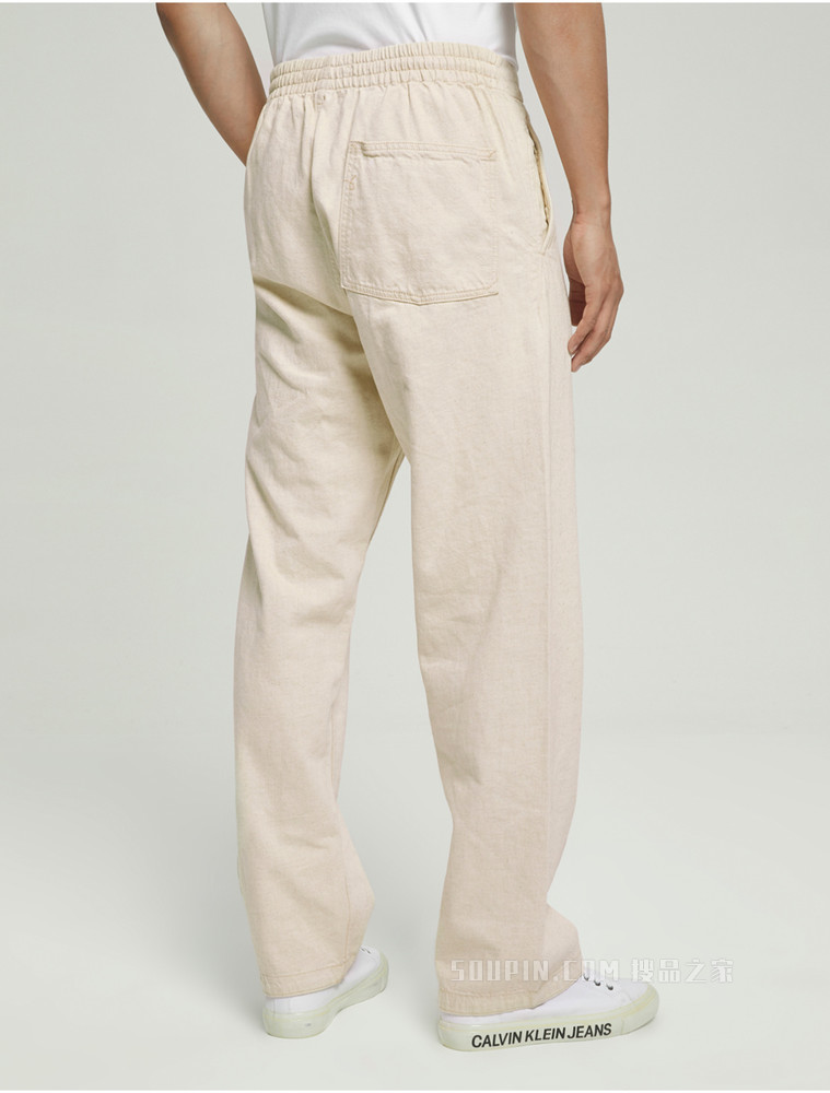 【简约系列】Calvin Klein 22春夏新品男女同款抽绳腰直筒棉麻牛仔裤40665ST