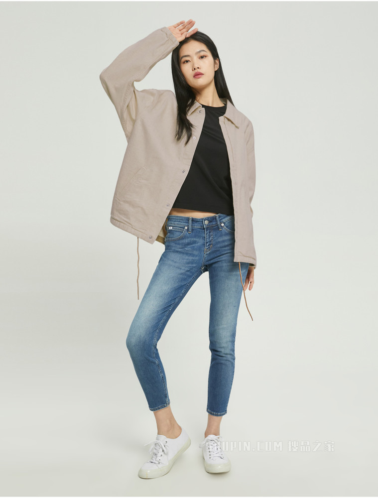 【简约系列】Calvin Klein 22春夏新品男女同款棉麻抽绳下摆牛仔外套40664ST