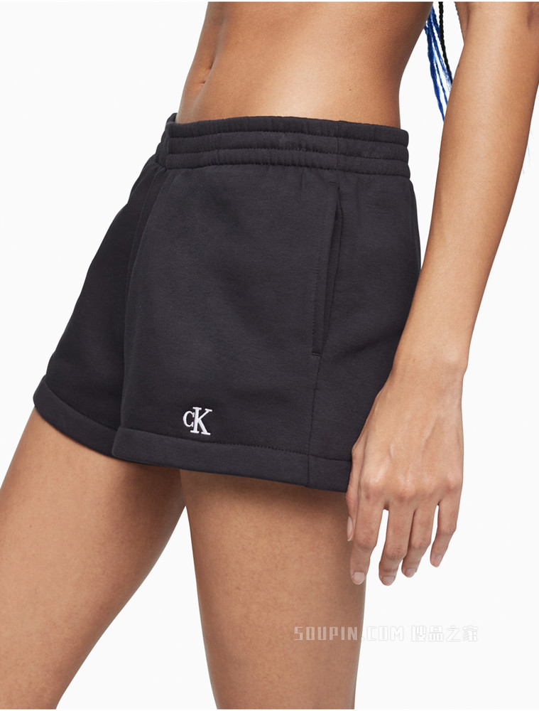 Calvin Klein 22春夏新款女士舒适松紧腰刺绣LOGO休闲短裤40WH103