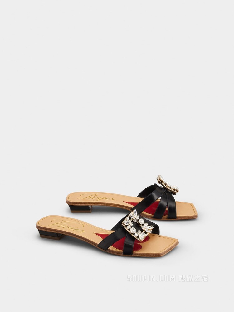 Mini Broche Vivier 钻扣皮革穆勒鞋 黑色