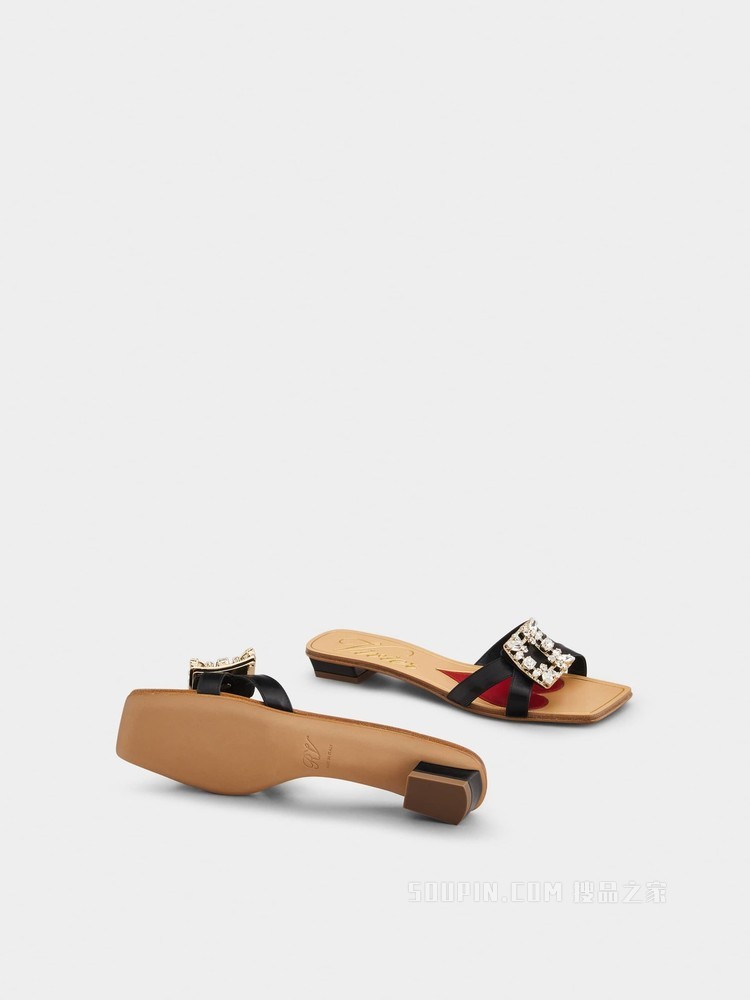 Mini Broche Vivier 钻扣皮革穆勒鞋 黑色